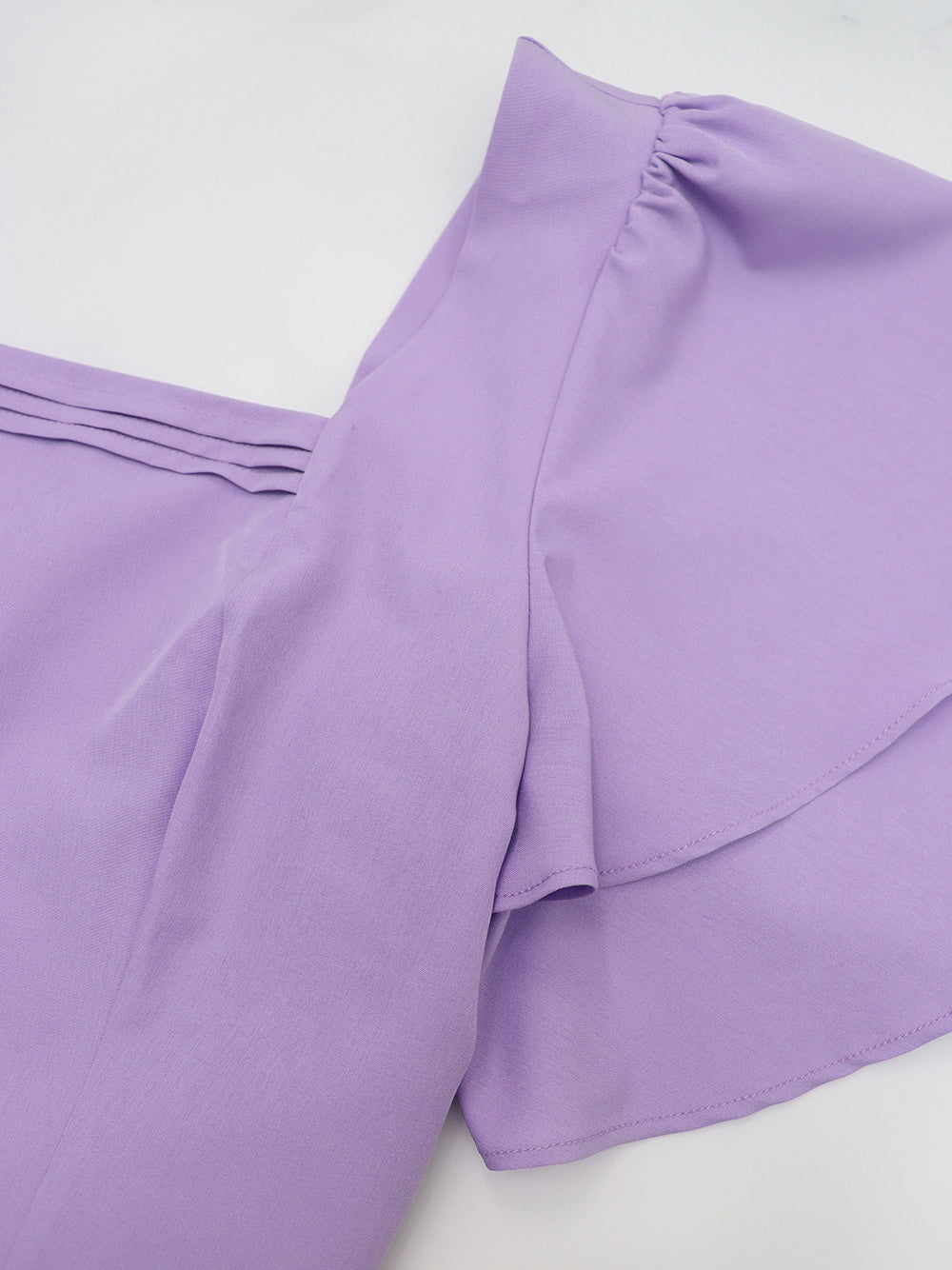 Casual Square Collar Ruffles Sleeve Cinched Waist Dress