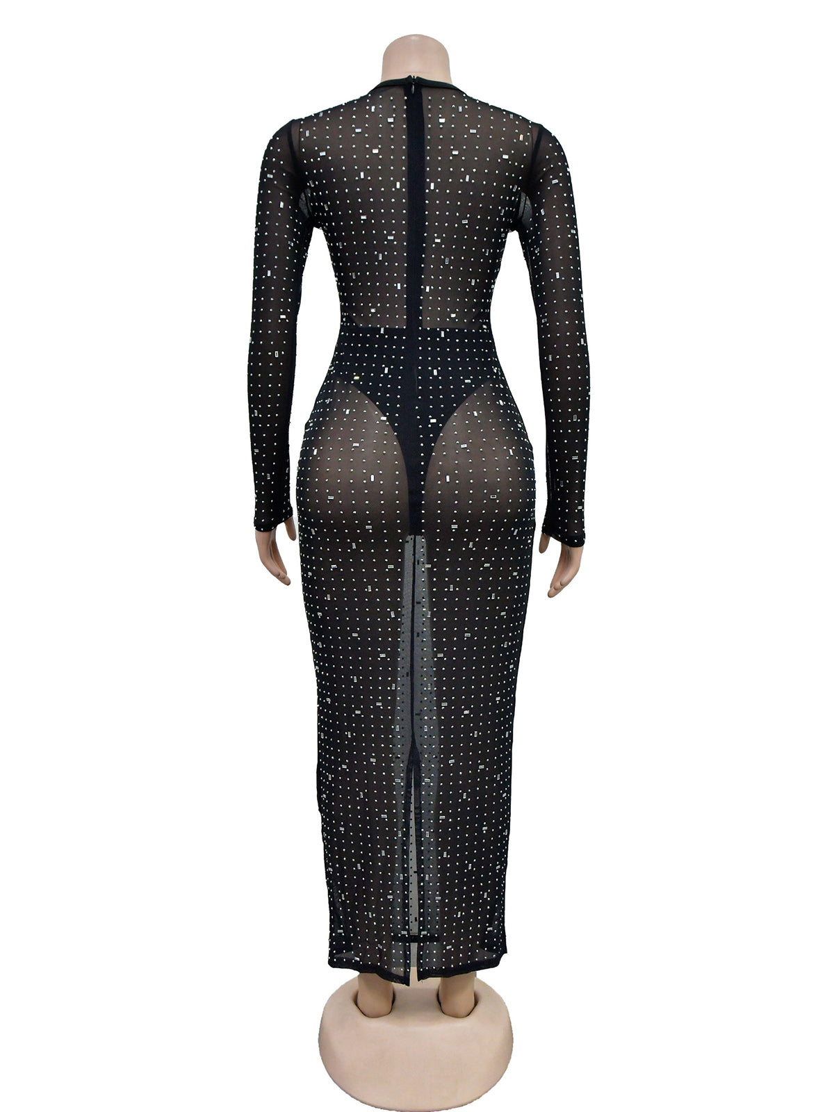 Sexy Rhinestone Sheer Mesh Slim Dress