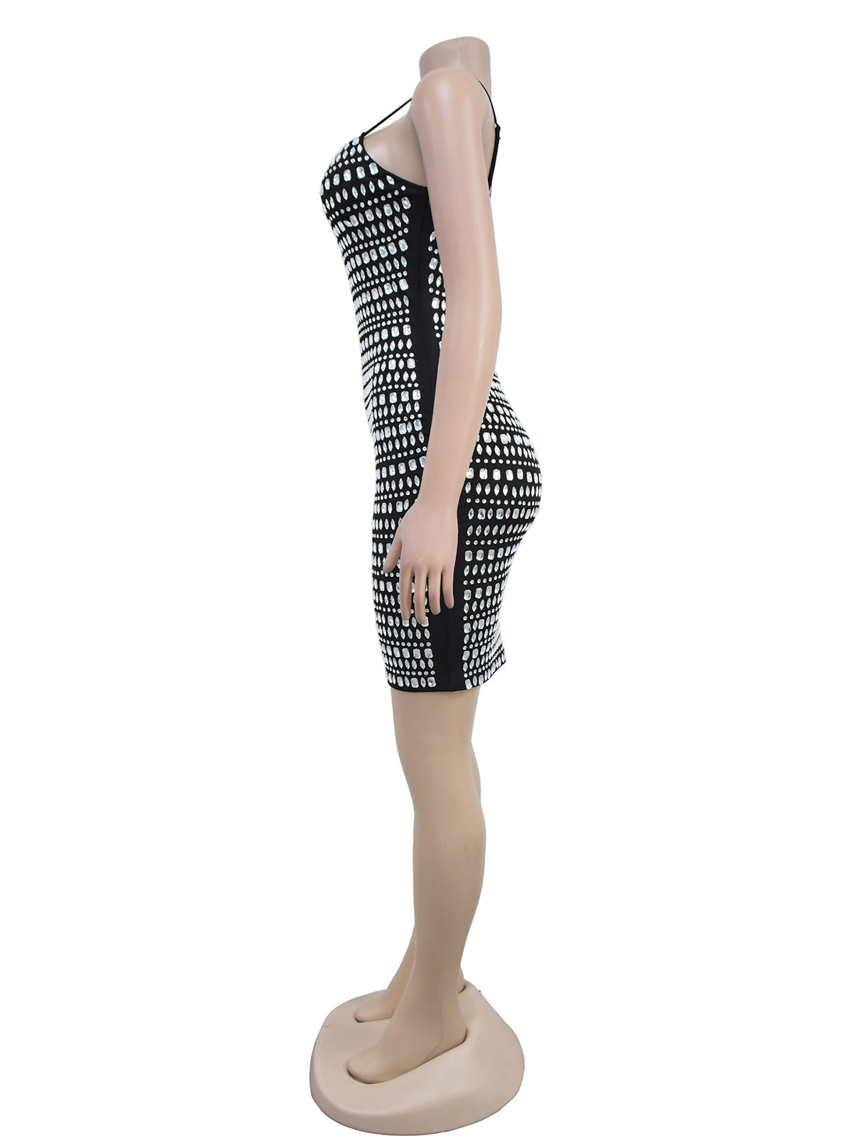 Spaghetti Strap Rhinestones Bodycon Cocktail Dress