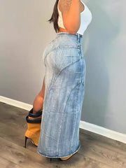 Fashion Irregular High Waist Slit Denim Skirts