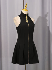 Fashion Sleeveless Zip-up Pleated Mini Dress