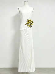 Floral Applique Mock Neck Maxi Dress-boutique