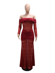 Sexy Off Shoulder Lace Ruched Maxi Dress