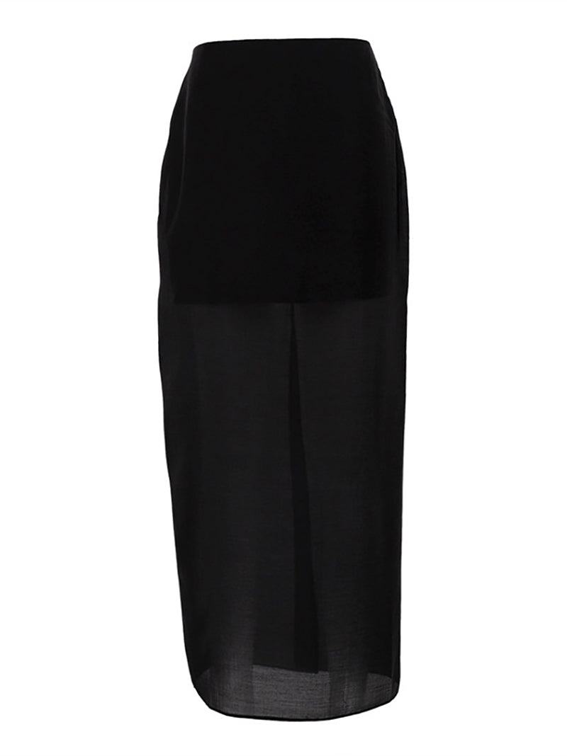 Casual High Waist Mesh See through Long Skirt