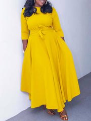 Elegant Round Neck Bandage Casual A Line Dress