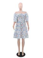 Fashion Print Off Shoulder V-neck Ruched Dress