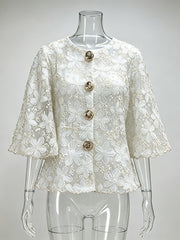Floral Embroidered Balloon Sleeve Jacket-boutique