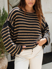 Fashion Stripe Drop Shoulder Loose Sweater