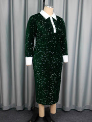 Elegant Velvet Glitter Sequin Christmas Party Dress