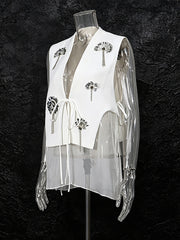 Fashion Mesh Patchwork Floral Embellishment Waistcoat