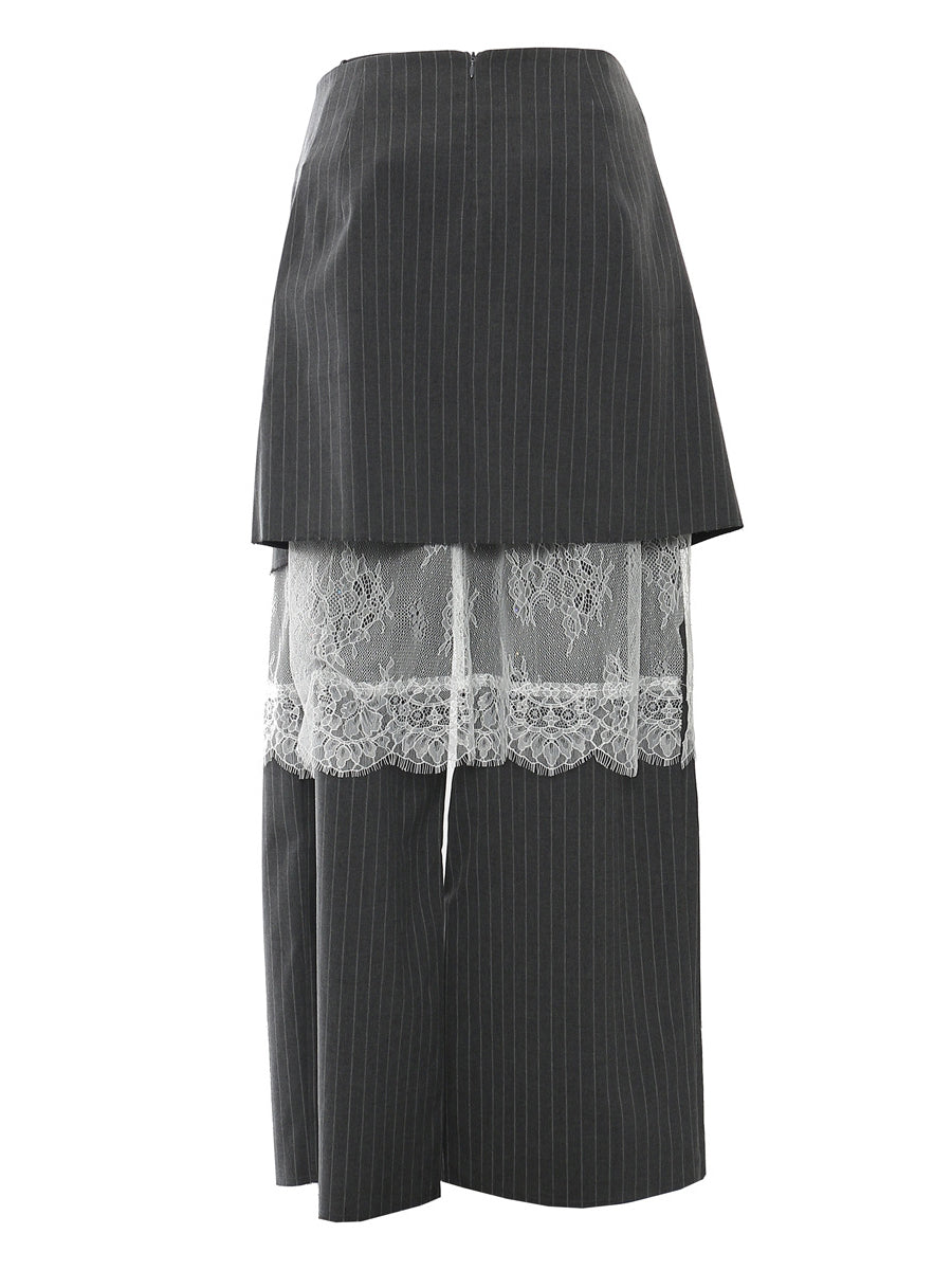 Striped Ruched Split Lace Wide Leg Layered Pants Sets