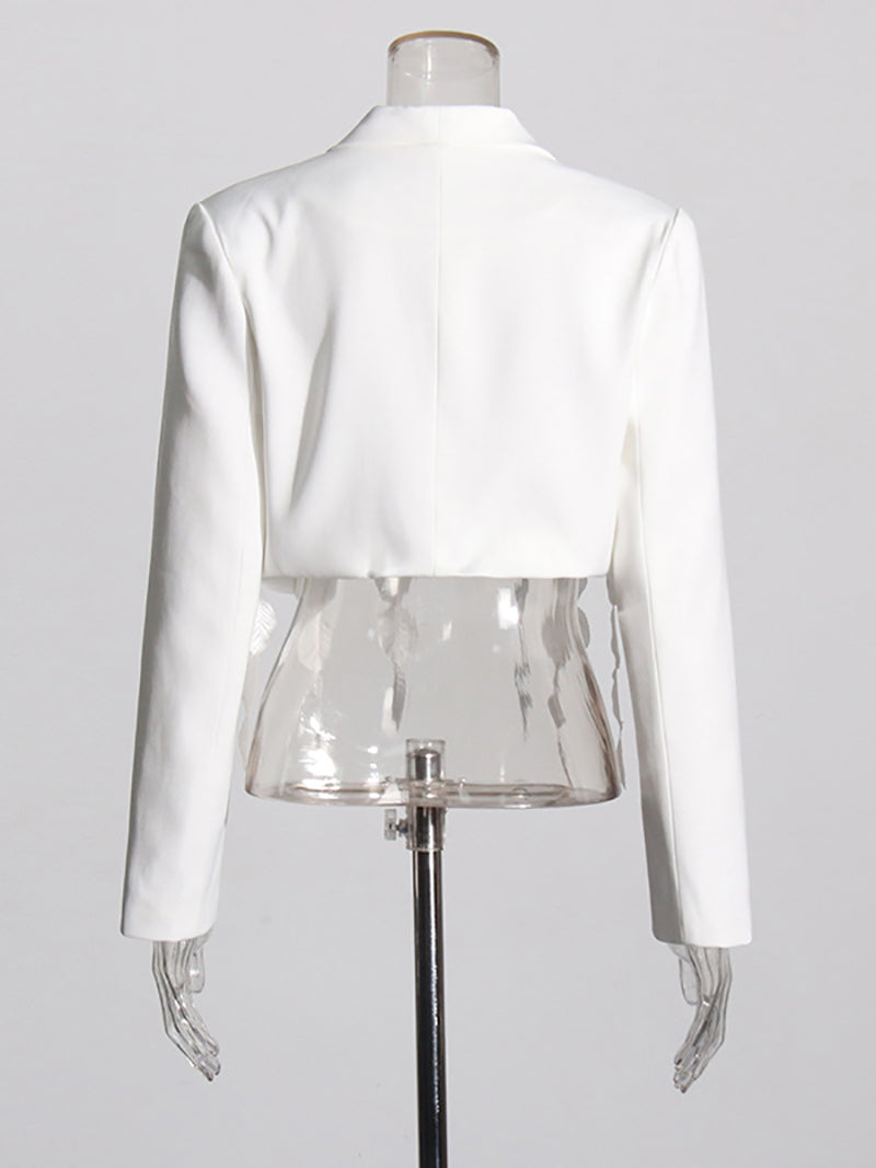 Elegant White 3D Floral Tassels Blazers Jacket