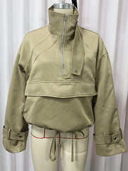 Half Zip Drawstring Hem Utility Jacket-boutique
