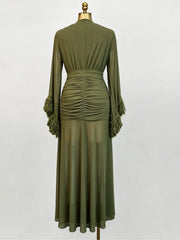 Feather Trim Asymmetric V Neck Dress-boutique
