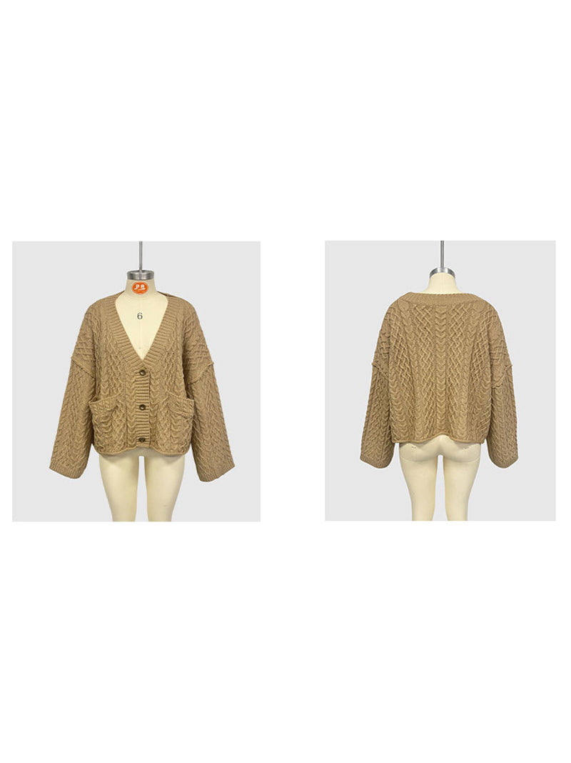 Casual Textured Cable Knit Button Up Cardigan