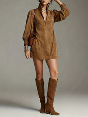 Fashion Loose Zipper Turtleneck Mini Dress