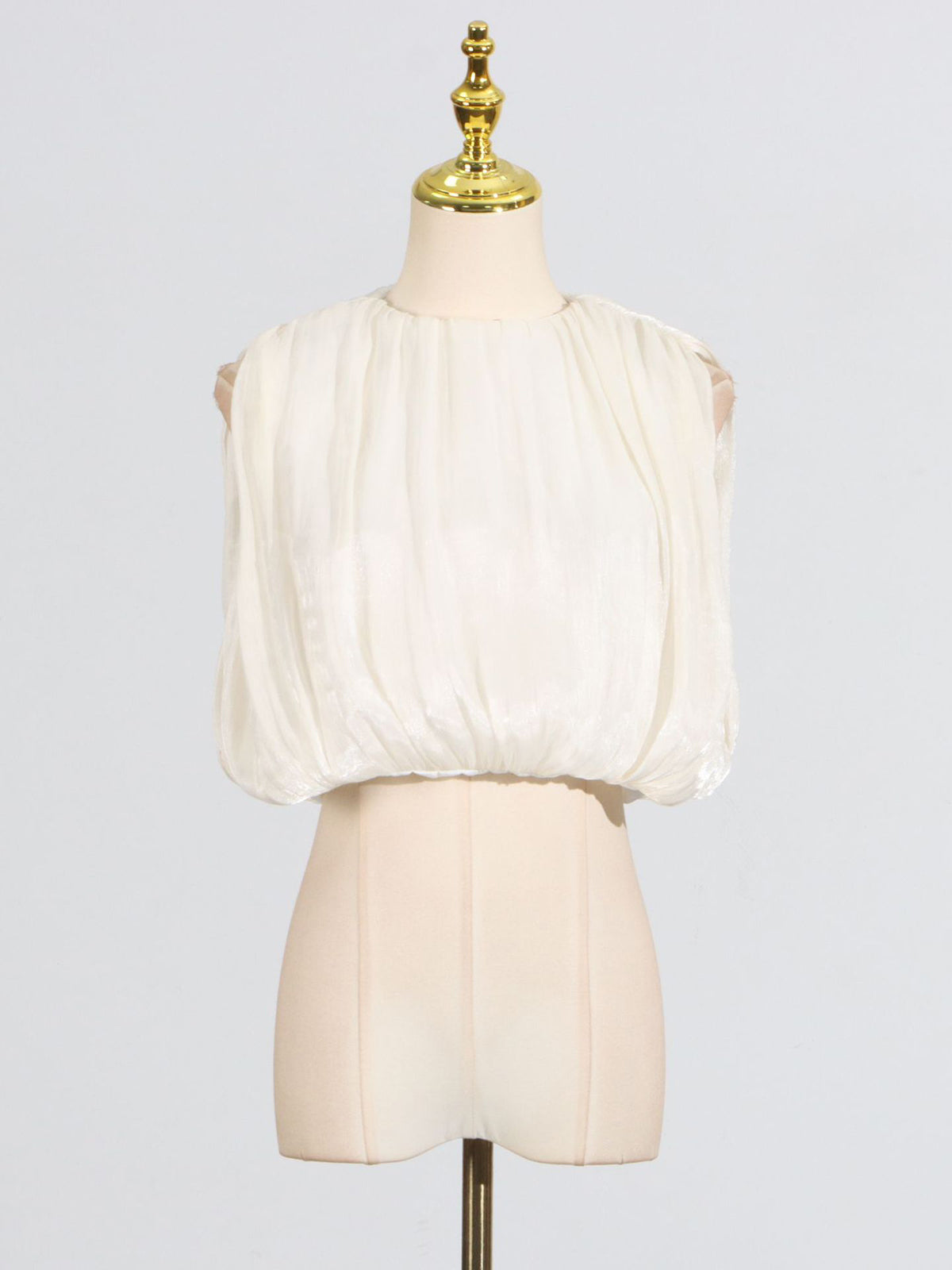 Fashion Round Collar Sleeveless Tulle Pleated Shirt