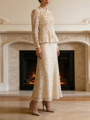 Elegant Embroidered Jacket And Pleated Long Skirt Set