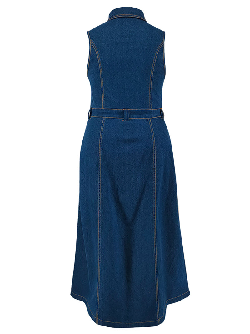 Fashion Single breasted Sleeveless Denim Dress