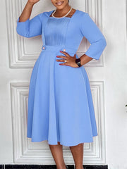 Fashion Square Neck Ruched High Waist Dress