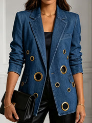 Eyelet Cutout Relaxed Denim Jacket