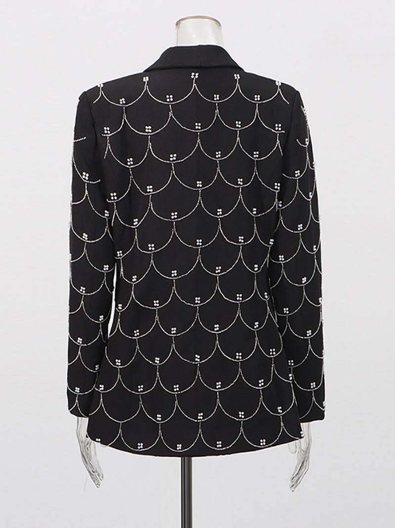 Fashion Pearl Fish Scale Detail Slim Blazer
