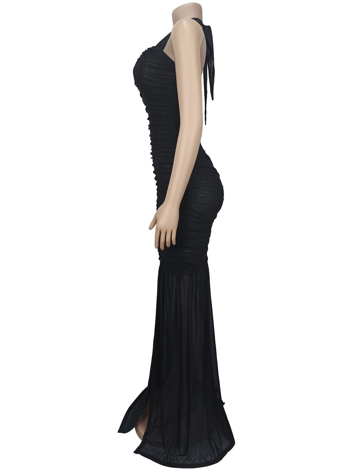 Sexy Mesh Halter Neck Backless Maxi Dress