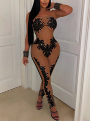 Elegant Sequin Mesh See Through Jumpsuit