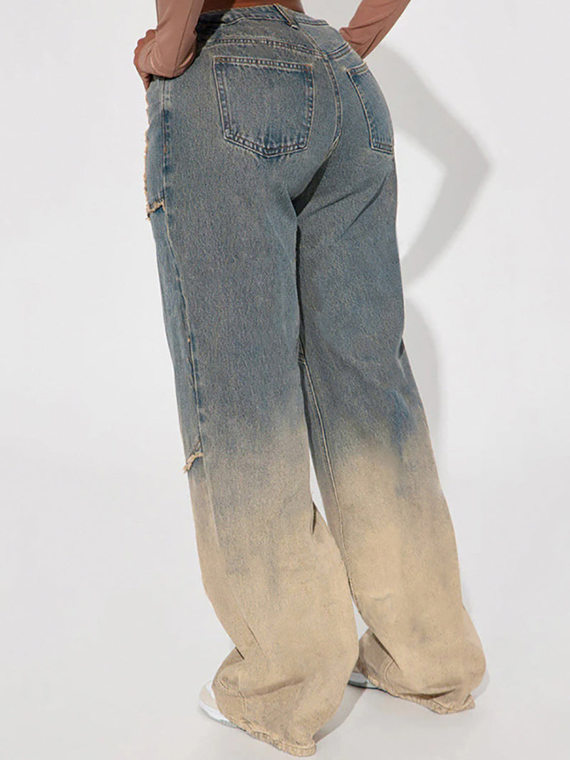 Gradient Color Wash Wide Leg Jeans