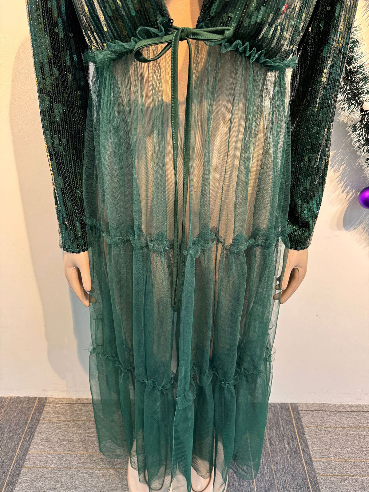 Sexy Sequin Sheer Mesh Patchwork Dress