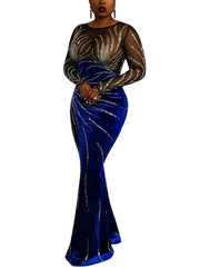 Velvet Patchwork See-Through Rhinestone Club Dress
