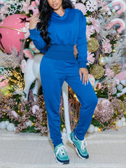Casual Hooded Cinched Waist Top Jogger Pants Set