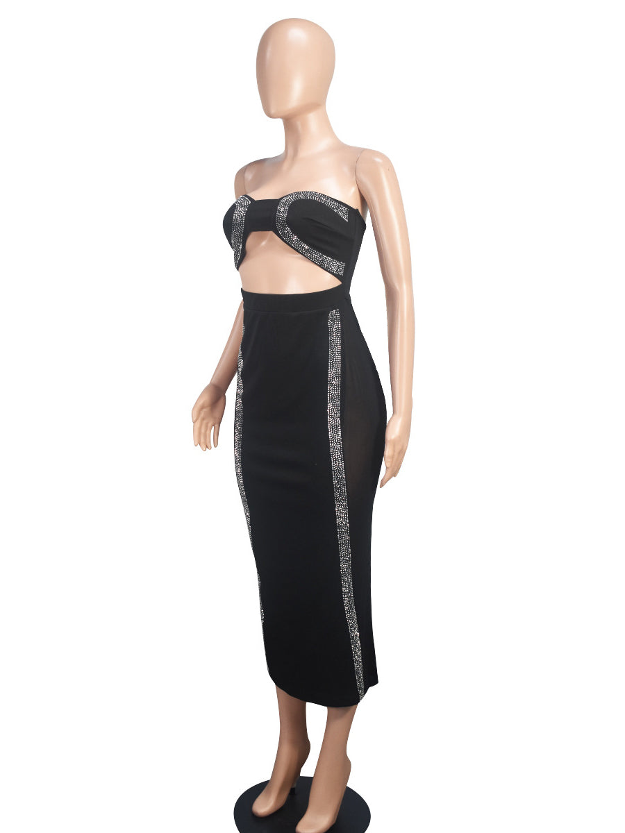 Sexy Mesh Beaded Party Midi Dress