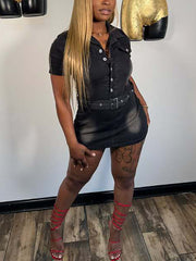 Sexy Button Cinched Waist Bodycon Denim Mini Dress