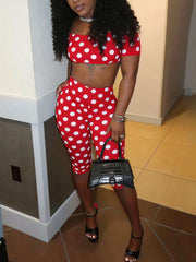 Fashion Polka Dot Off Shoulder Top and Leggings Set