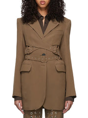 Fashion Personality Lapel Belted Blazer Coats