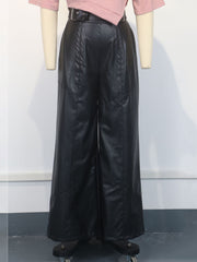 Casual PU Patchwork Loose High Waist Wide Leg Pants