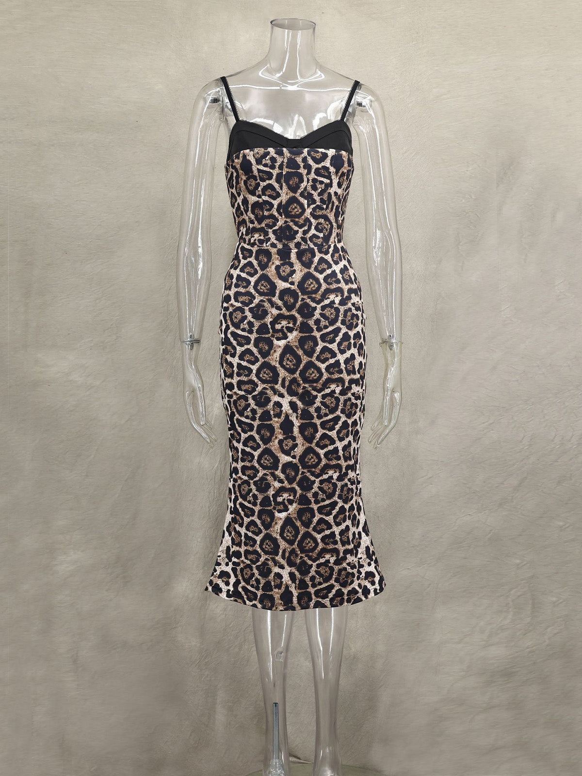 Corset Lace Contrast Leopard Print Fishtail Dress