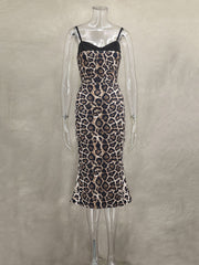 Corset Lace Contrast Leopard Print Fishtail Dress