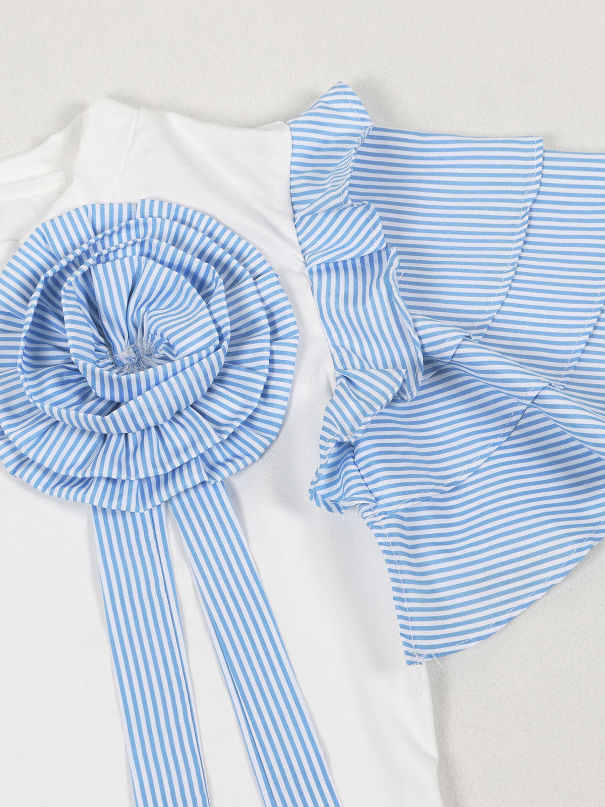 Asymmetric Rosette Top Pinstripe Wide Leg Pants Sets