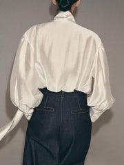 Fashion Tie Neck Silk Loose Casual Shirt