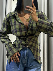 Casual Button-up Cinched Waist Plaid Shirt