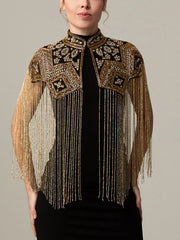 Hand Beaded Long Fringe Party Cape-boutique