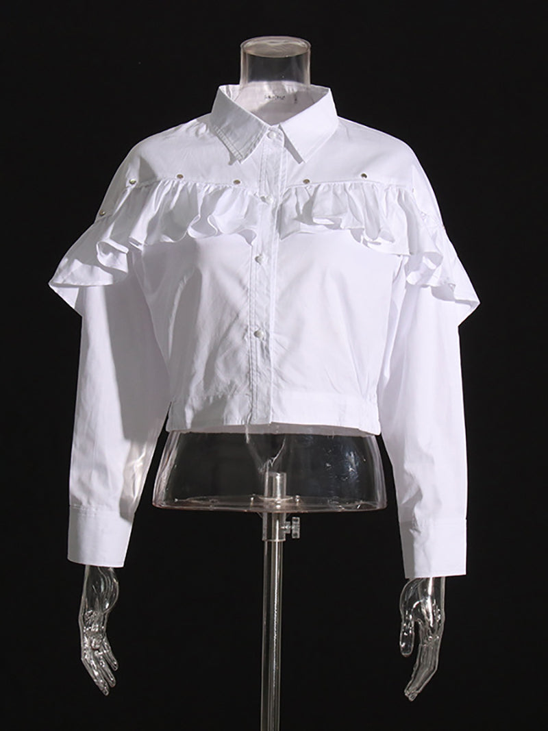 Solid Casual Patchwork Folds Shirt