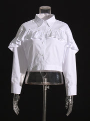 Solid Casual Patchwork Folds Shirt