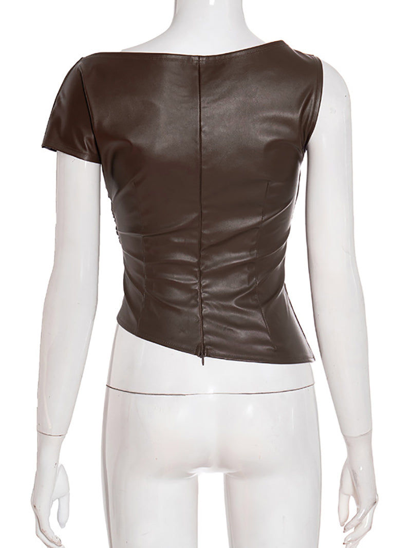 Fashion Asymmetrical Faux Leather Top