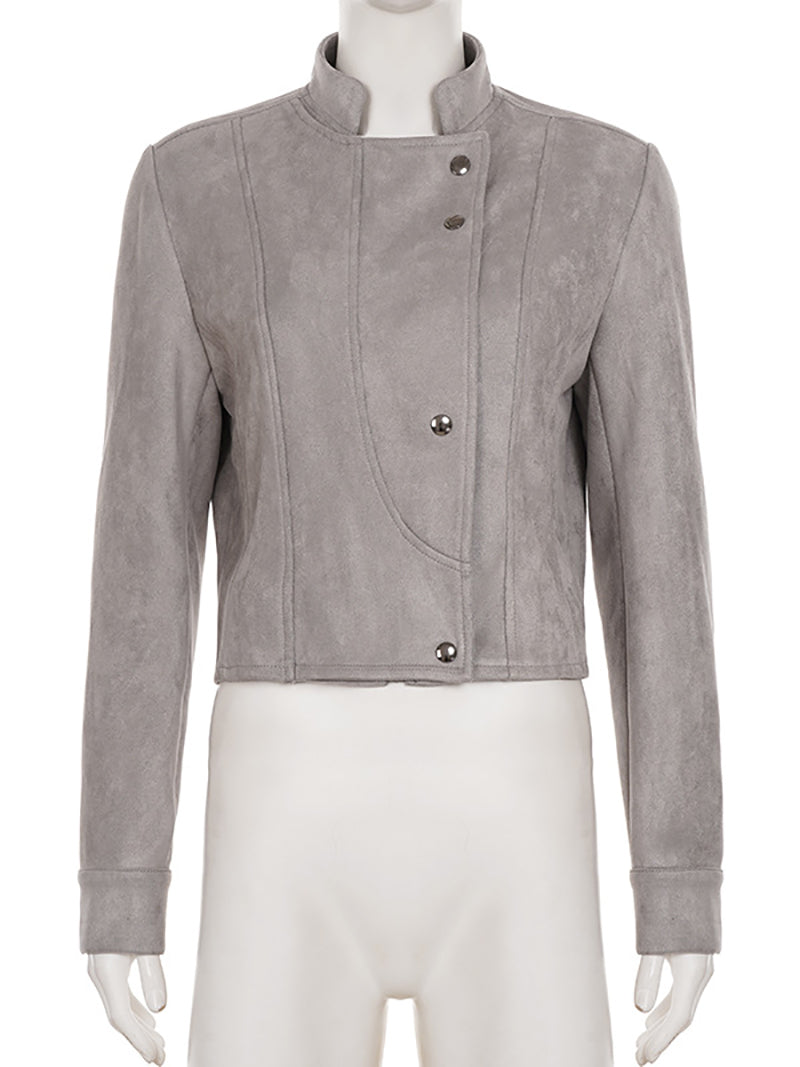 Fashion Stand Collar Suede Cropped Jacket