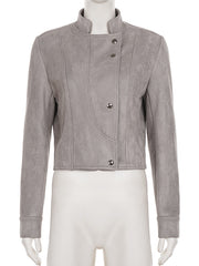 Fashion Stand Collar Suede Cropped Jacket