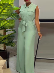 Solid Color Sleeveless Wide-leg Jumpsuit