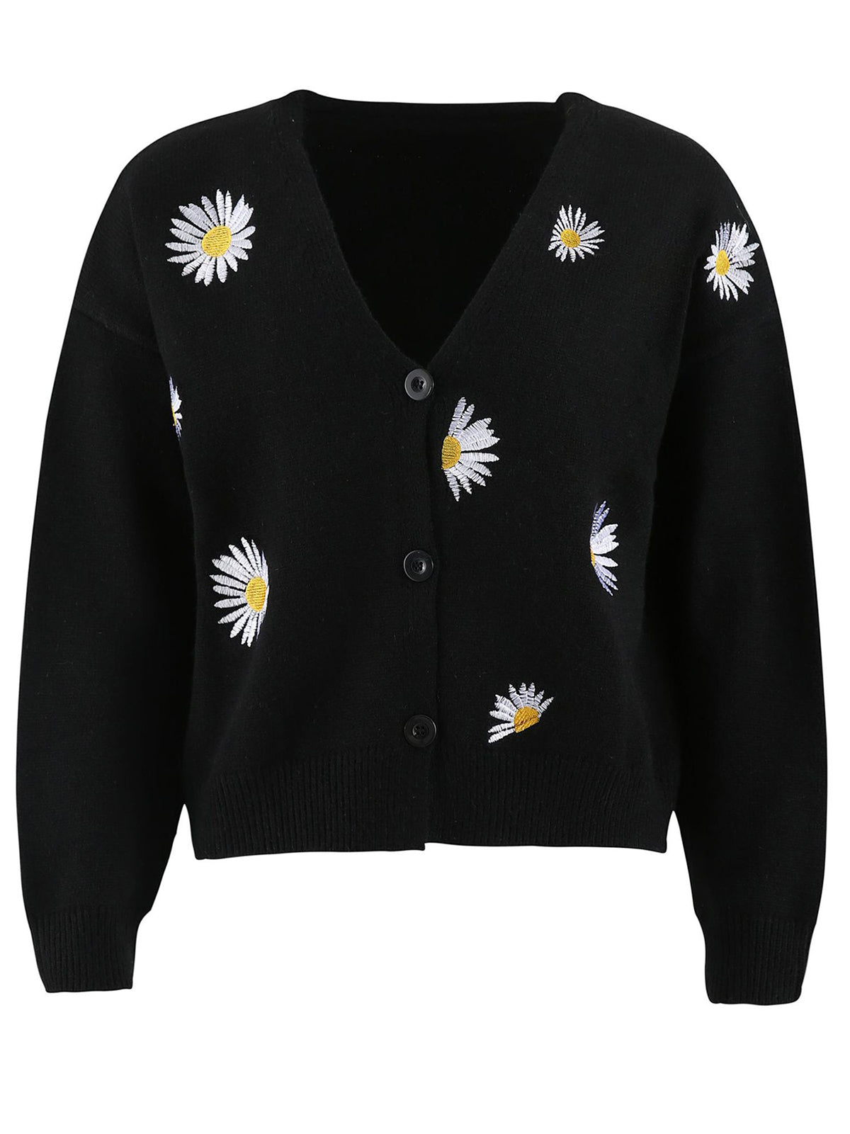 Fashion Embroidered Floral Button Cardigan Sweater